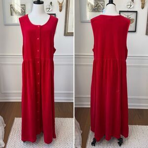 Vintage 80s Fads Red Velour Button Front Jumper Dress 1X